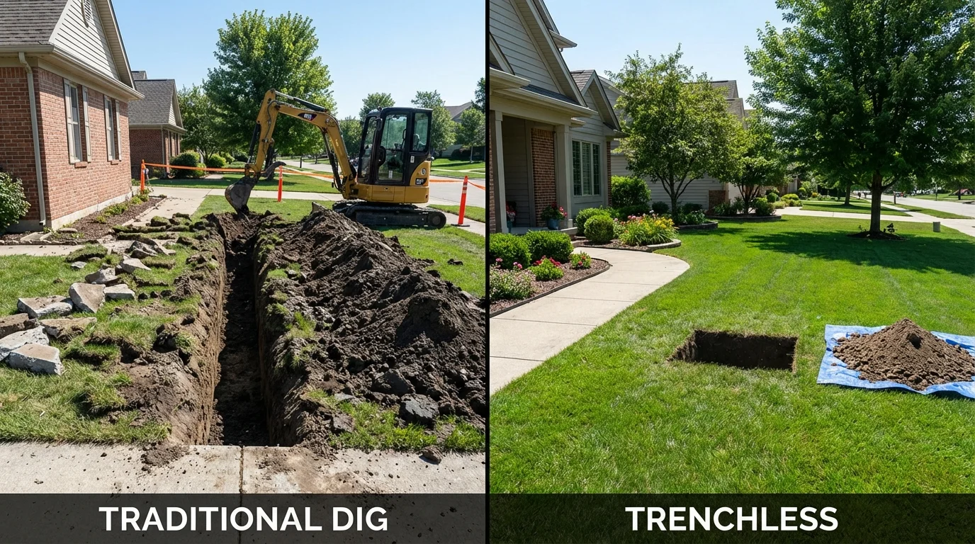 Trenchless sewer repair with minimal yard damage versus traditional excavation in Bound Brook, NJ